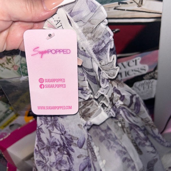 L'ATISTE Purple Floral Butterfly Long Sleeve Dress SUGAR POPPED - Picture 5 of 6